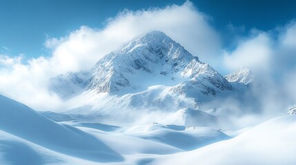 Majestic Snow-Capped Mountain Peak Photo: A Breathtaking Wide Shot of Winter Wonderland. AI Generated
