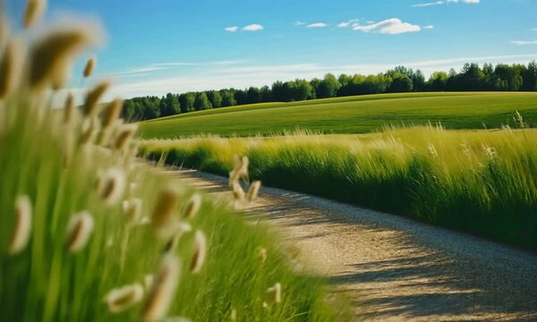 A serene landscape with tall grass beside a winding path.
