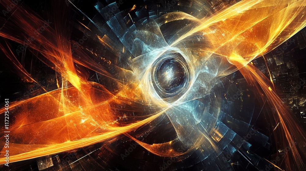 Poster dynamic abstract shapes with light beams in futuristic design