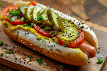 A Taste of Tradition: Chicago-Style Hot Dog with Pickles and Tomatoes