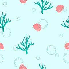 Set of sea style seamless patterns. Underwater creatures, starfish, sea horse, coral, fish. marine, nautical endless wallpaper, background. Endless