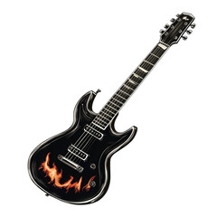 Obraz premium Fiery Electric Guitar: This iconic electric guitar, embellished with dynamic flames, embodies the essence of rock and roll, perfect for music-themed projects.