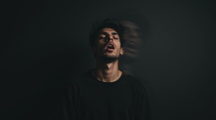 Fototapeta premium A Distressed Man Screaming in a Studio Highlighting Mental Struggles.