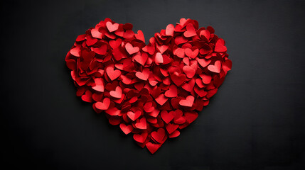 vibrant heart shaped design made from red paper hearts, perfect for romantic occasions