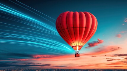 Fototapeta premium Red Hot Air Balloon Sunset Flight