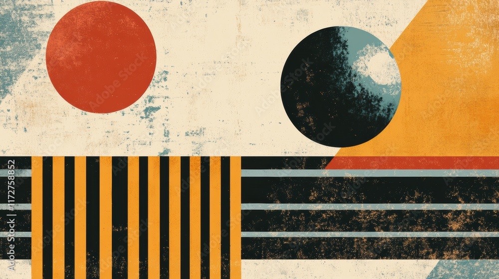 Aufkleber retro risograph art featuring bold colors and geometric shapes in an abstract composition. generativ