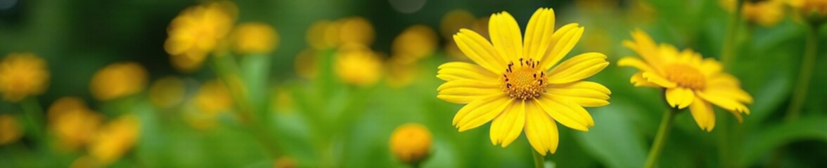 Obraz premium Bright yellow flowers of elecampane plant in a garden, botanical, elecampane, flowers