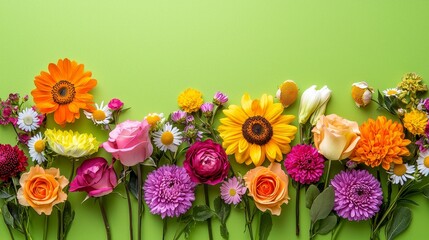 Obraz premium Vibrant Spring Flowers with Green Copy Space for Text or Design