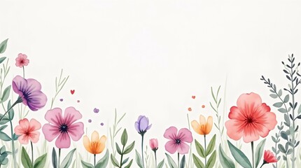 Beautiful Wildflower Watercolor Design with Vibrant Flowers on a Light Background.