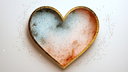 Obraz premium Gold heart frame on pastel background with glitter for romantic displays
