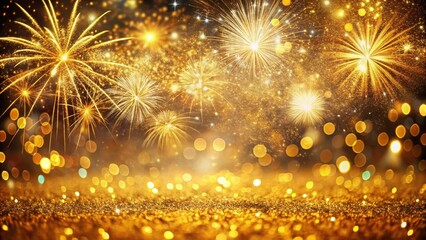 Fototapeta premium Shiny Golden Glitter With Fireworks And Lights 