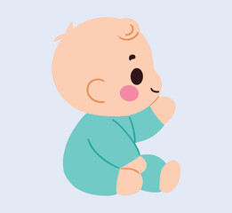 Adorable Baby Boy Sitting Cute Infant in Teal Onesie Child Illustration