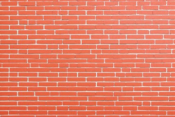 Obraz premium Red brick wall texture with uniform rectangular bricks, white mortar lines, plain background. Concept of construction, masonry, design. Ai generative