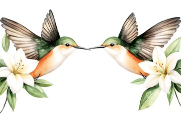 Obraz premium Watercolor Hummingbirds & Lilies - Watercolor illustrations