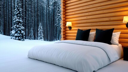 A traditional village in a cozy winter cabin with a fireplace and a warm blanket. High Quality