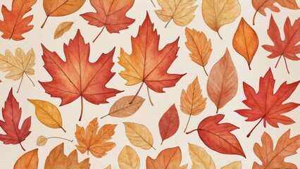 Obraz premium Vibrant watercolor autumn leaves in shades of orange and red on a soft cream background