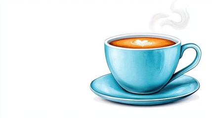 Fototapeta premium A watercolor illustration of a steaming cup of coffee with a swirl of cream. High Quality