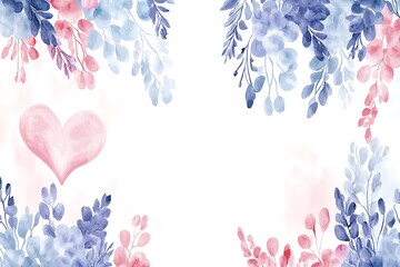 Watercolor Floral Heart Frame, Blue Pink - Watercolor illustrations