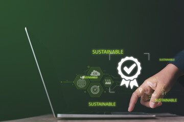 A virtual display of sustainable production and waste management icons, highlighting innovative resource management, clean production practices, and green strategies