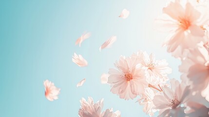 Fototapeta premium Close-Up of Blooming Cherry Blossoms Against a Clear Blue Spring Sky
