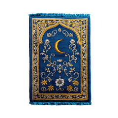 Elegant Blue and Gold Prayer Rug with Arched Design