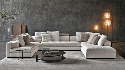 Modern sectional sofa in minimalist living room.
