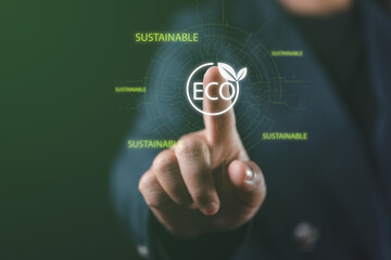 Obraz premium sustainable production and waste management icons, highlighting innovative resource management, clean production practices, and green strategies for reducing the impact on the environment.