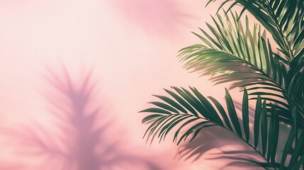 Fototapeta premium Pink Background Palm Fronds Cast Shadows