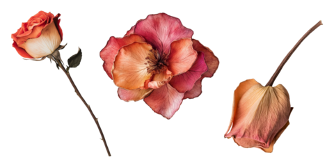 Set of dried flowers isolated against a transparent png background, cutout