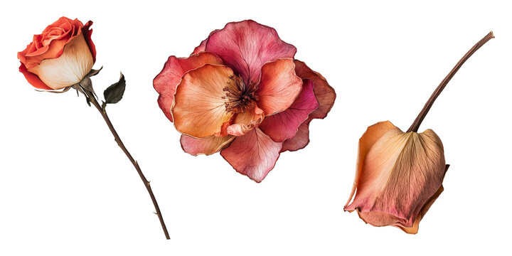 Fototapeta Set of dried flowers isolated against a transparent png background, cutout