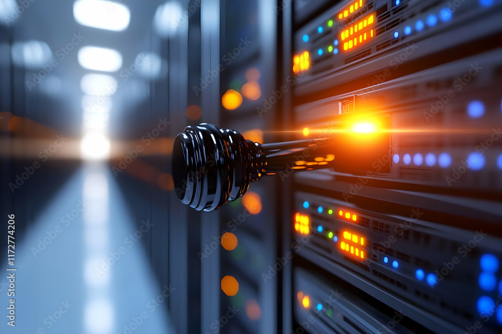 Poster secure data transfer server room network access, cyber security, digital technology, data protection