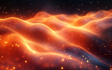 Obraz premium Glowing orange particles forming abstract waves.