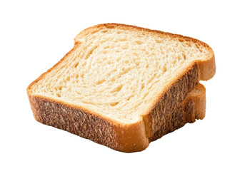 Slice of toasted white bread with golden crust, isolated on transparent background, breakfast food, sandwich ingredient, crisp toast, bakery product, food texture, baked bread