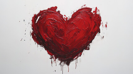bold red love heart created with rough, textured strokes evokes passion