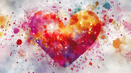 vibrant watercolor heart bursting with colorful splashes and textures