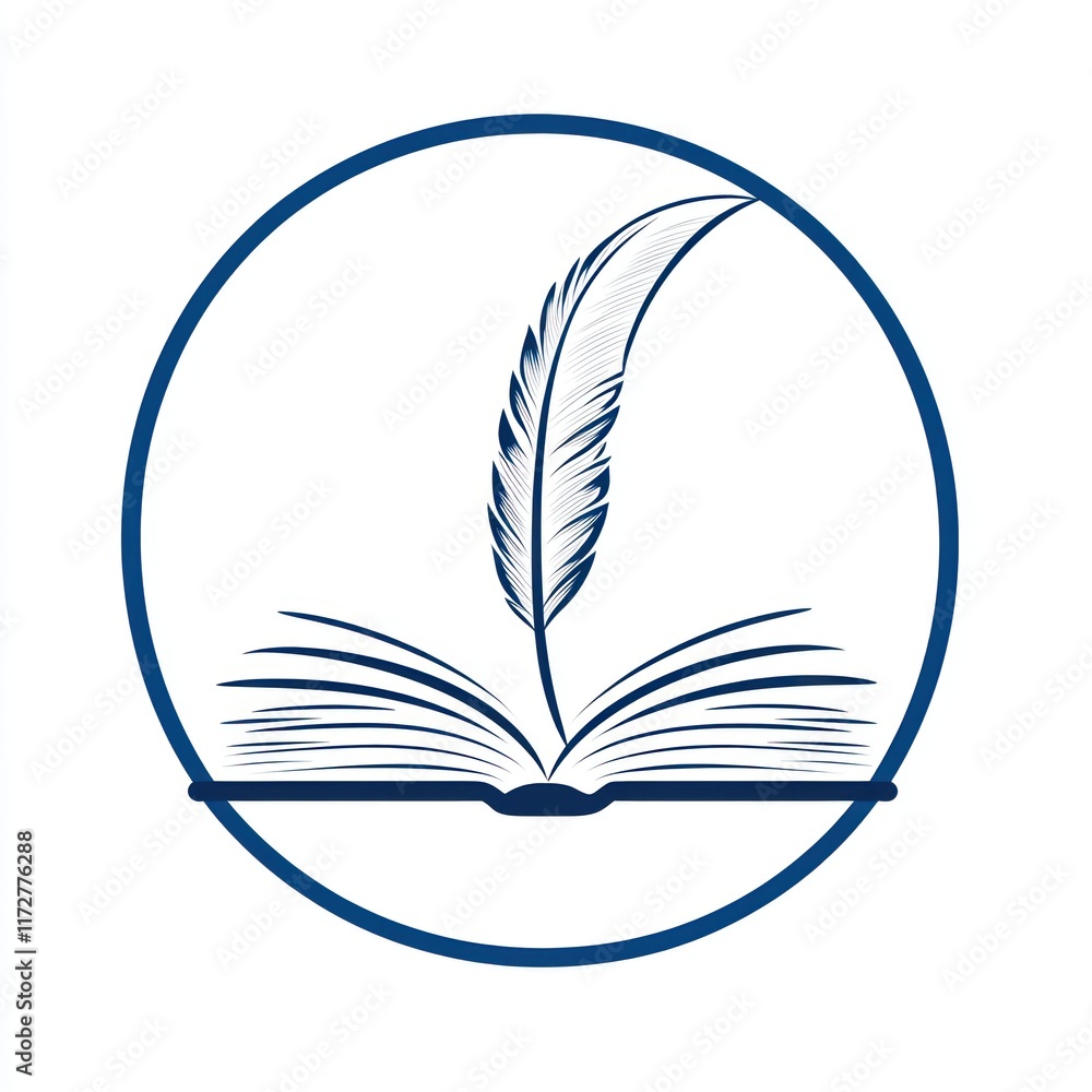 Poster quill pen inserted in open book circle design