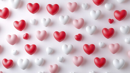 Colorful hearts in various sizes on bright white background create cheerful atmosphere