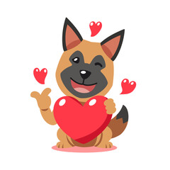 Vector cartoon valentine cute german shepherd dog holding a big red heart for design.