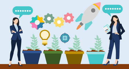 ビジネスを育てるビジネスウーマンのイラスト