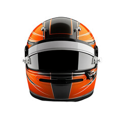 front view of realistic orange f1 helmet solid white background