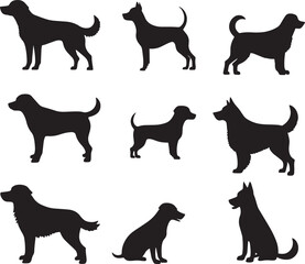 Dog  icon set, isolated black silhouette vector