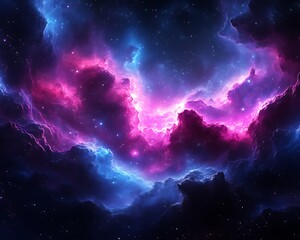 Fototapeta premium Vibrant nebula in deep space with pink and blue hues.