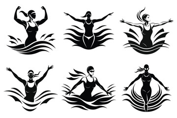 Elegant Female Swimmer Silhouette Powerful Minimalist Water Art Design