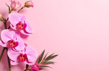 Naklejka premium Banner for International Women's Day. March 8 with floral design. Pink orchids, roses and fox palms. Stylish postcard