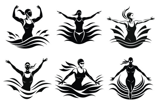 Elegant Female Swimmer Silhouette Powerful Minimalist Water Art Design