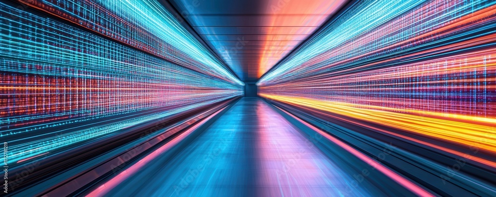 Poster futuristic abstract light tunnel with colorful speed motion effect