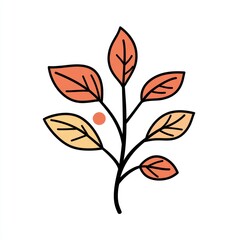 Simple Autumn Branch With Orange and Yellow Leaves