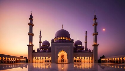Illuminated Mosque at Dusk Majestic Arabian Architecture