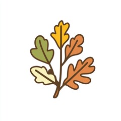 Fototapeta premium Colorful Autumn Oak Leaves Branch Illustration