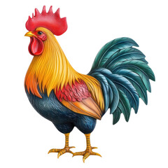 Fototapeta premium colorful rooster with vibrant feathers stands proudly, showcasing its beauty and charm